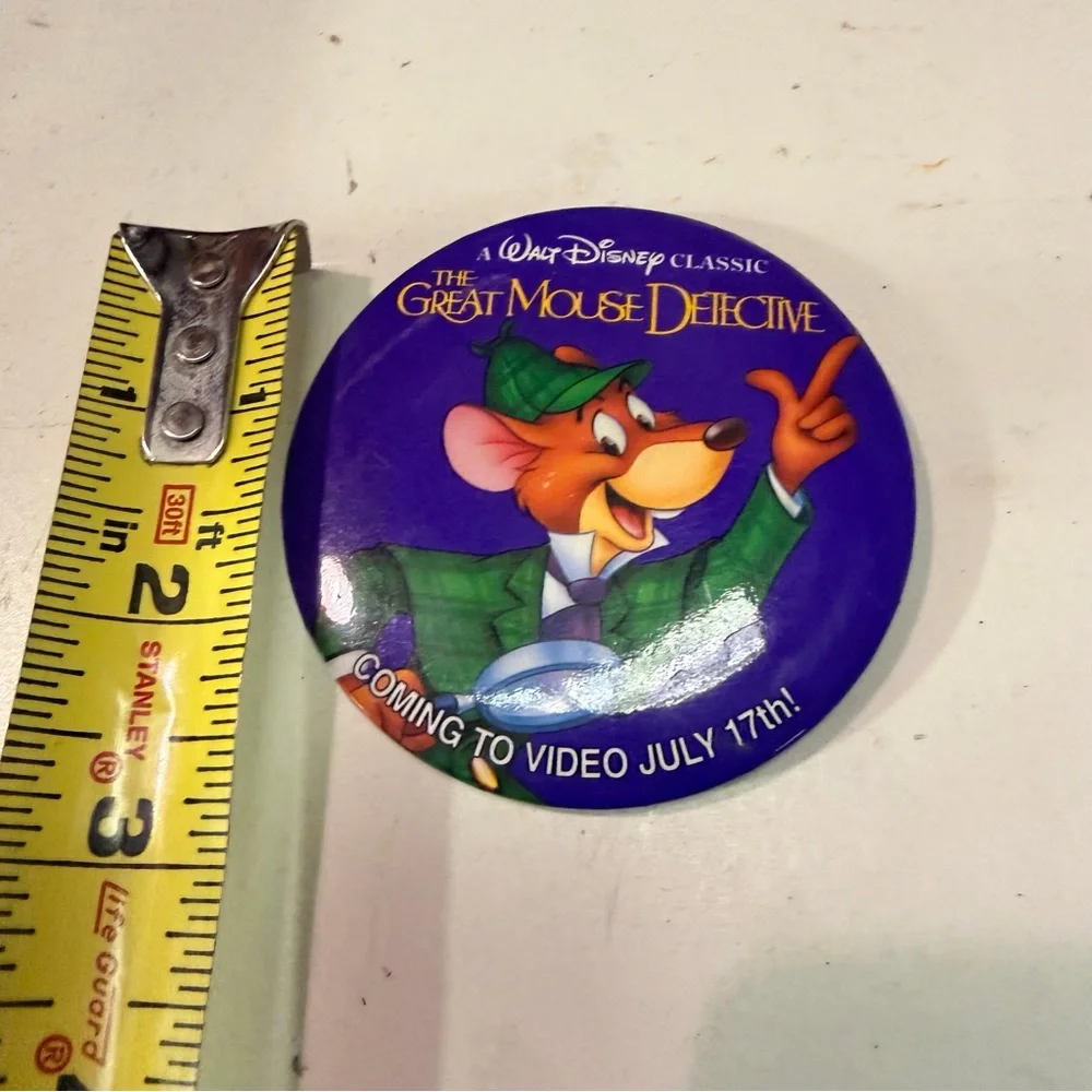 Disney The Great Mouse Detective Promo Button Pin Coming to Video July 17th 3”